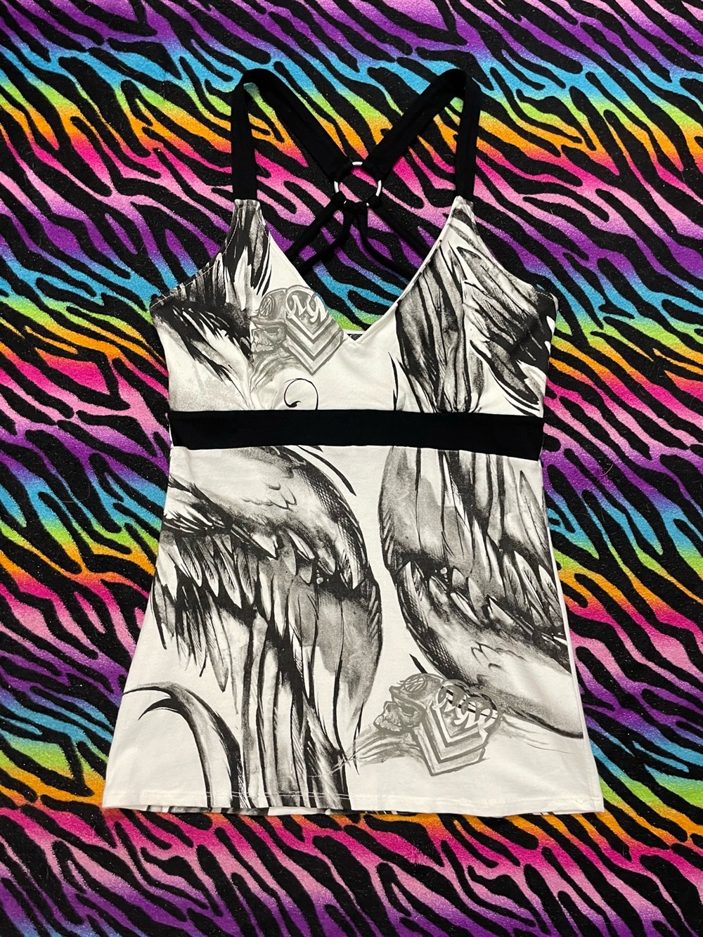 Y2k grunge goth rare 2000s Metal Mulisha Black and White Graphic Tank Top